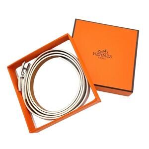 Hermes API 3-row SV Leather White Bracelet W/Box Silver Buckle